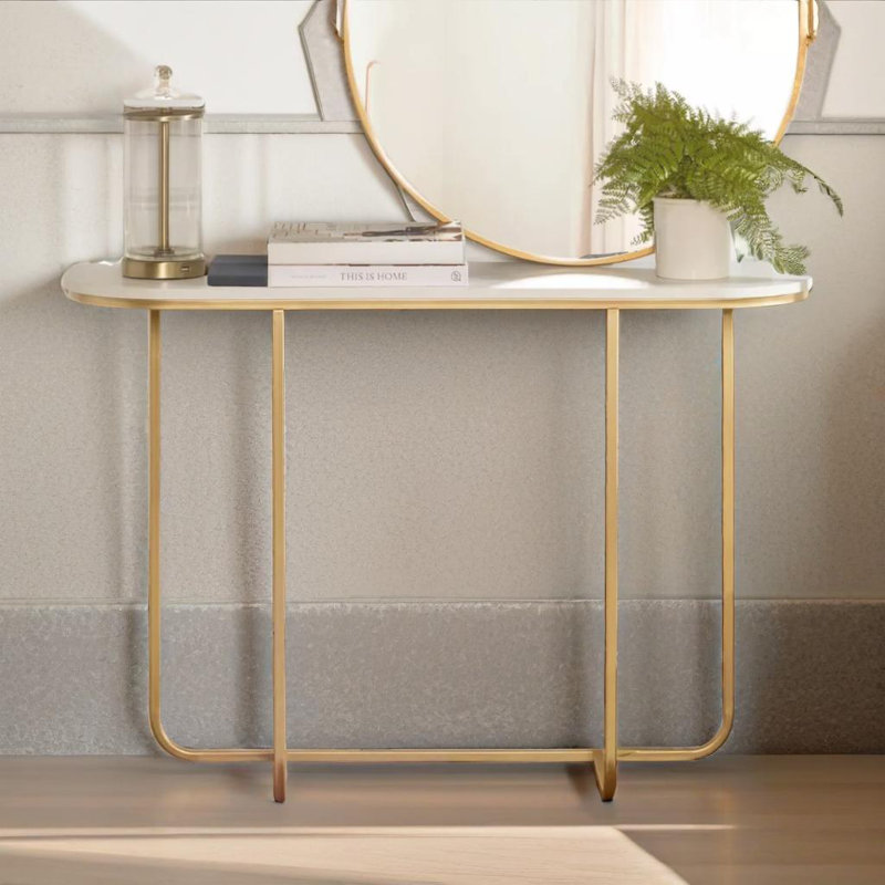 Anieta 112cm Metal Hallway Console Table With Tempered Glass