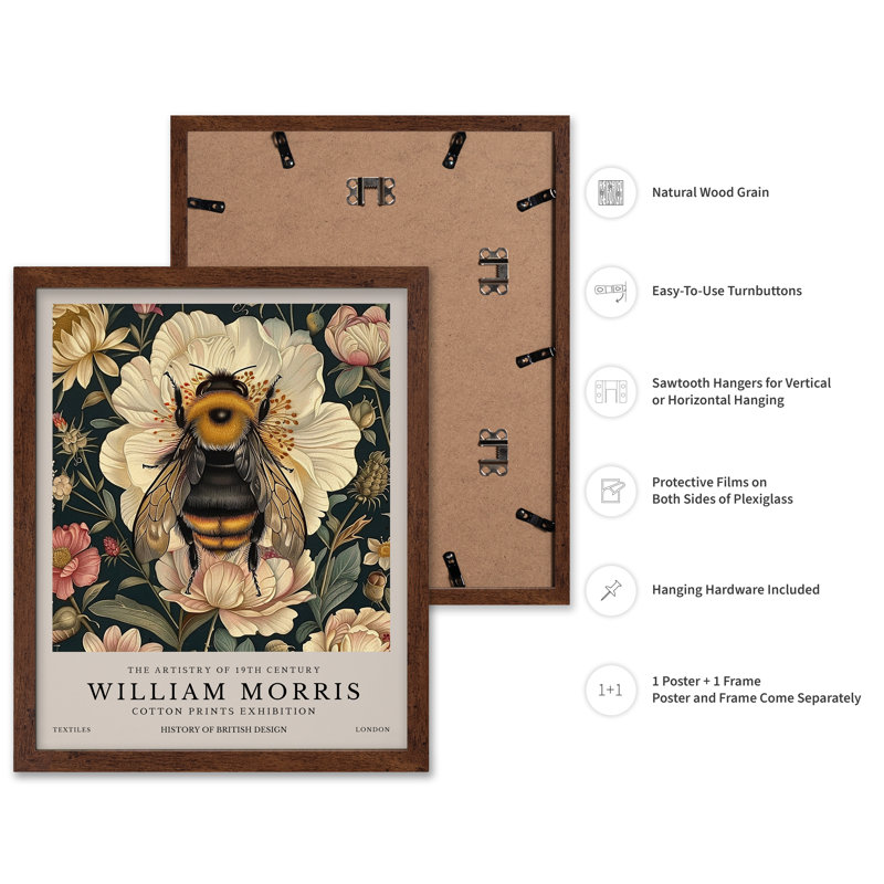 William Morris - Bumble Bee, Poster, Brown Framed, 11"H x 14"W
