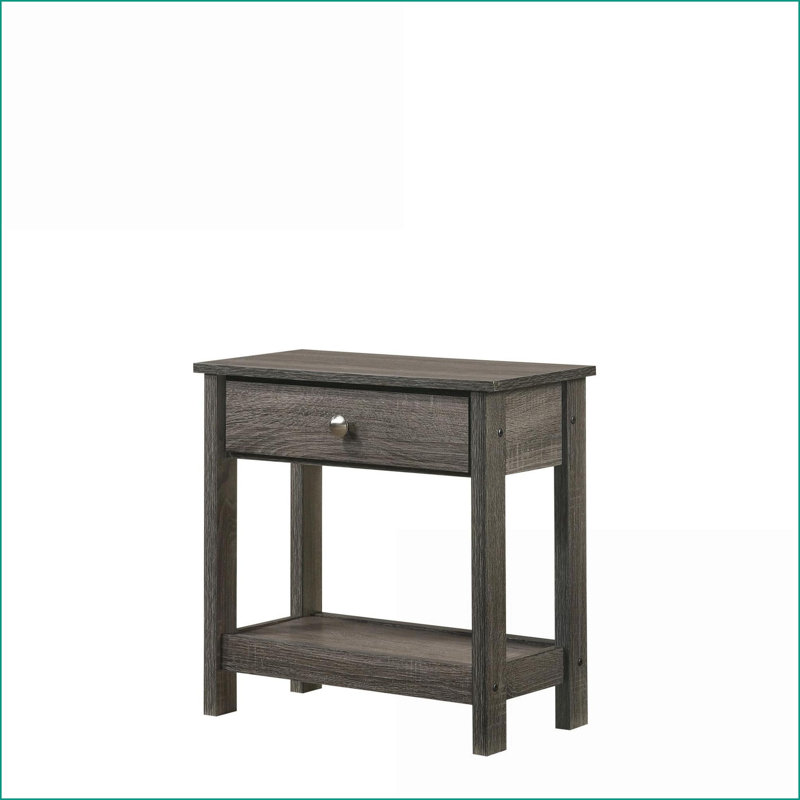Rustic Grey Nightstand with Single Drawer &amp; Bottom Shelf