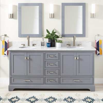 Quen 60"" Freestanding Double Basin Vanity Set with Cabinet, Vanity Top, and Oval Undermount Sinks -  Signature Hardware, 480710