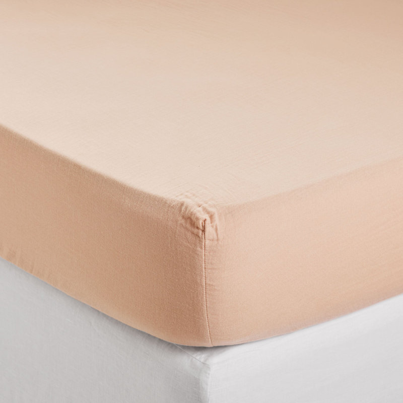 100% Cotton Plain Weave / Muslin Fitted Sheet, European Kingsize (160 x 200 cm), Powder Pink