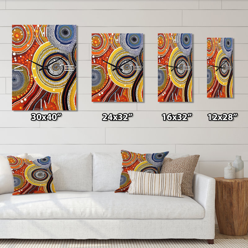 Compositions ambrées circulaires aborigènes VI - horloges murales transitionnelles, Grand