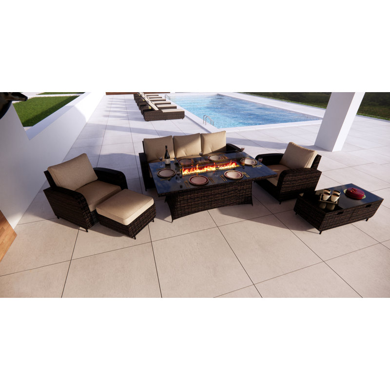 Brooklynrose 6 - Person Patio Conversation Set with Cushions, Brown