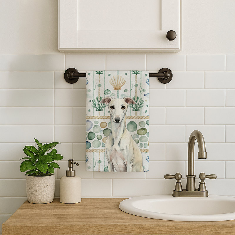 White Whippet Coastal Sea Glass Kitchen Towel, White Whippet