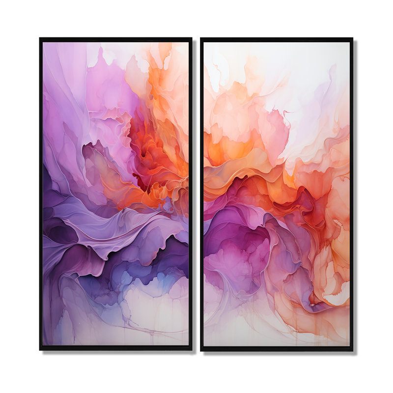 Vibrant Swirls - Modern Canvas Prints 2 Panels, 20" H x 24" W, Impression encadrée flottante, Black