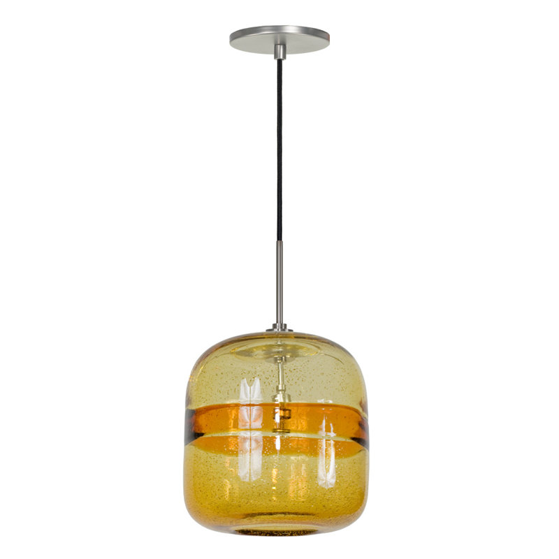 Luminaire suspendu tambour unique / remarquable à 1 lumière Evisage VI, Nickel brossé, Amber