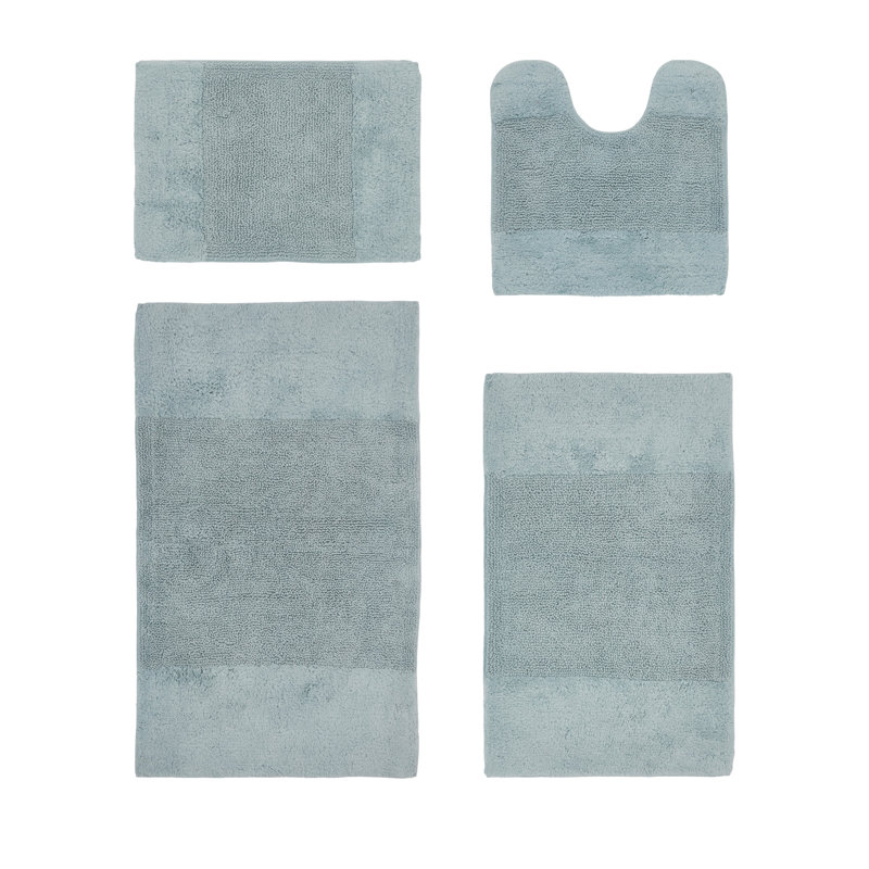 Granada Premium 100% Cotton 2155 GSM 4-Piece Bath Rug Set, OEKO-TEX® Certified, Non-Slip Spray Latex Backing, Plush Tufted, Super Absorbent, Machine Washable Bathroom Rugs for Bathroom, Shower, Tub & Vanity, Blue
