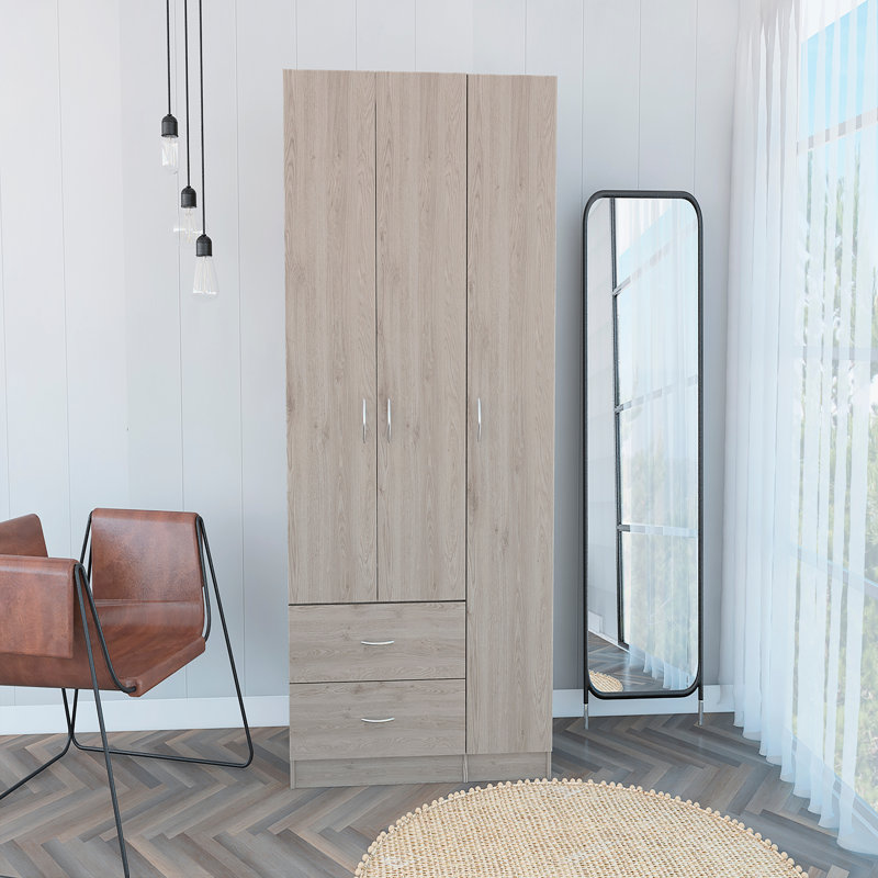 Armoire 2 tiroirs 3 portes, Gris clair