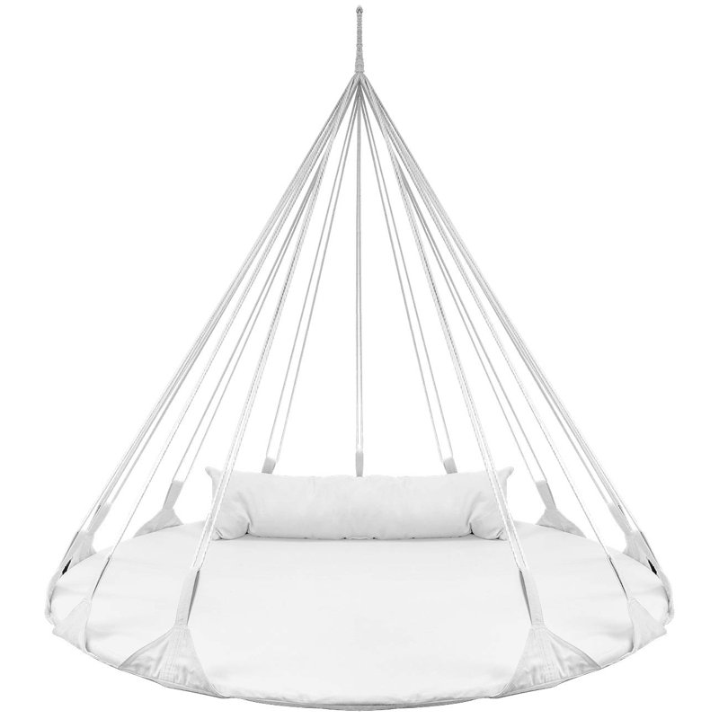 56" Stylish Hanging Swing Nest - Premium Cotton Double Hammock Daybed Saucer Style Lounger Swing - 264Lbs Sturdy Spinner Tree Swing W/Pillow - Easy Setup - For Indoor/Outdoor, Travel - White