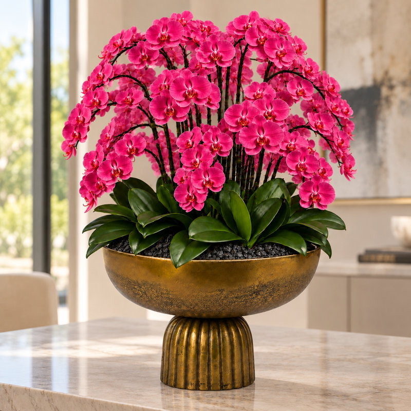 Orchid Arrangement in Hamilton Footed Bowl, Blue