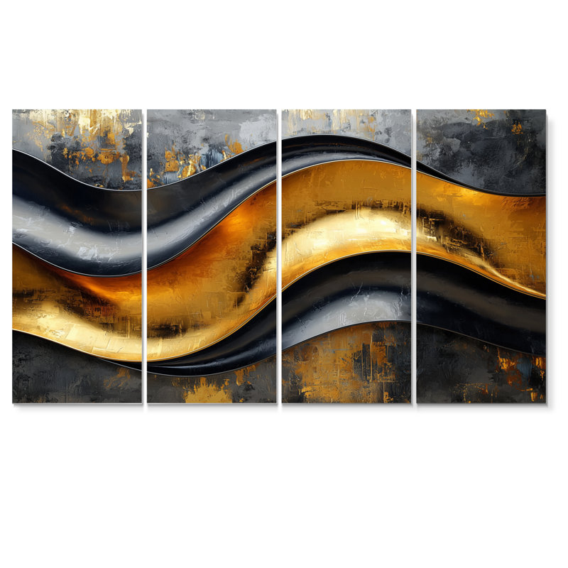 «Geometric Cooper Waves II», art mural abstrait en spirale, décoration murale moderne, H 32 po x l 64 po, 4