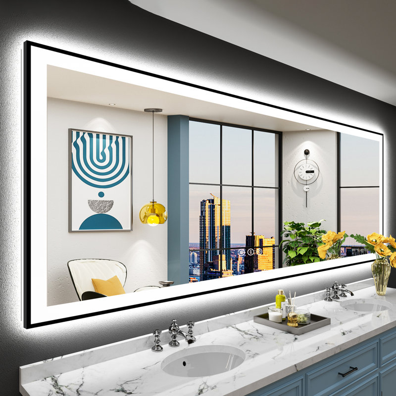 Matte Black Matel Framed Vanity Mirror with Lights, Front-lit and Back-lit, Memory Function, 3 Color Temperatures, Dimmable Light & Anti-fog Tempered Glass ETL Listed LED Mirror