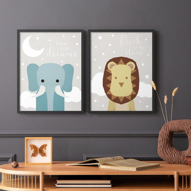 Éléphant de rêve - reproduction encadrée de qualité supérieure - prête à être accrochée - aucun clou requis - aucun clou requis
