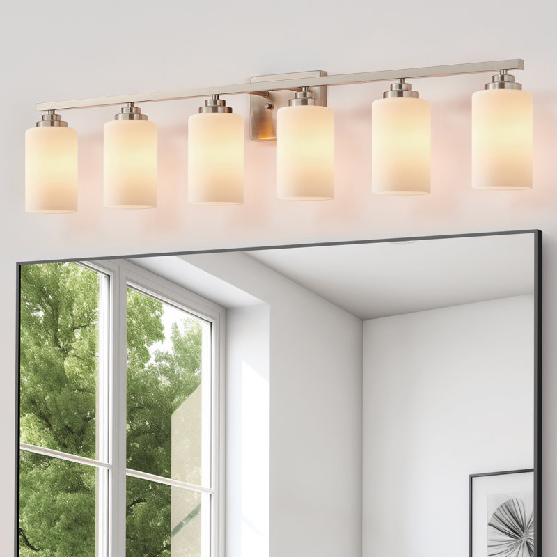 Vanity Light With Frosted White Glass, Brushed Nickel, 6