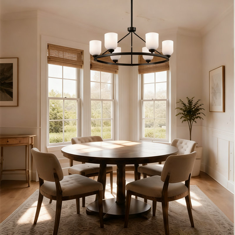 Lustre en roue de chariot à 6 lumières, Noir mat, H 13 po x l 30 po x P 30 po