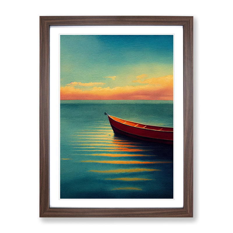 Boat by the Sunrise - Wall Art, 48cm H x 36cm W, Walnut Framed, White