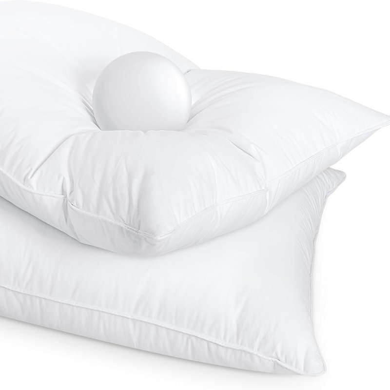 Luxury Goose Feather Pillows With Cotton Cover, Goose Down Medium Comfort Pillow, Queen
