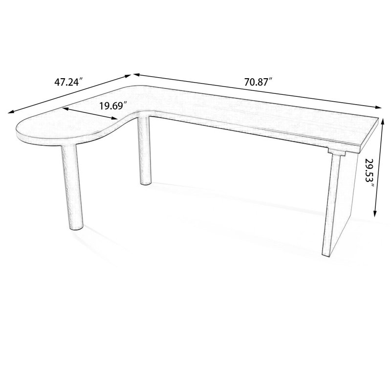 62.99" Black Rectangular Solid Wood desk, H 29,6 po x l 70,9 po x P 47,3 po, Retour à droite