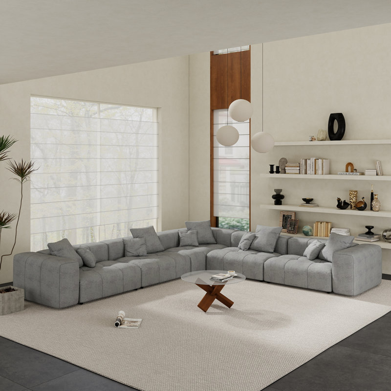 Canapé modulaire Kay Crumley, Mélange de lin gris, H 24,8 po x l 144,17 po x P 132,30 po, Symétrique