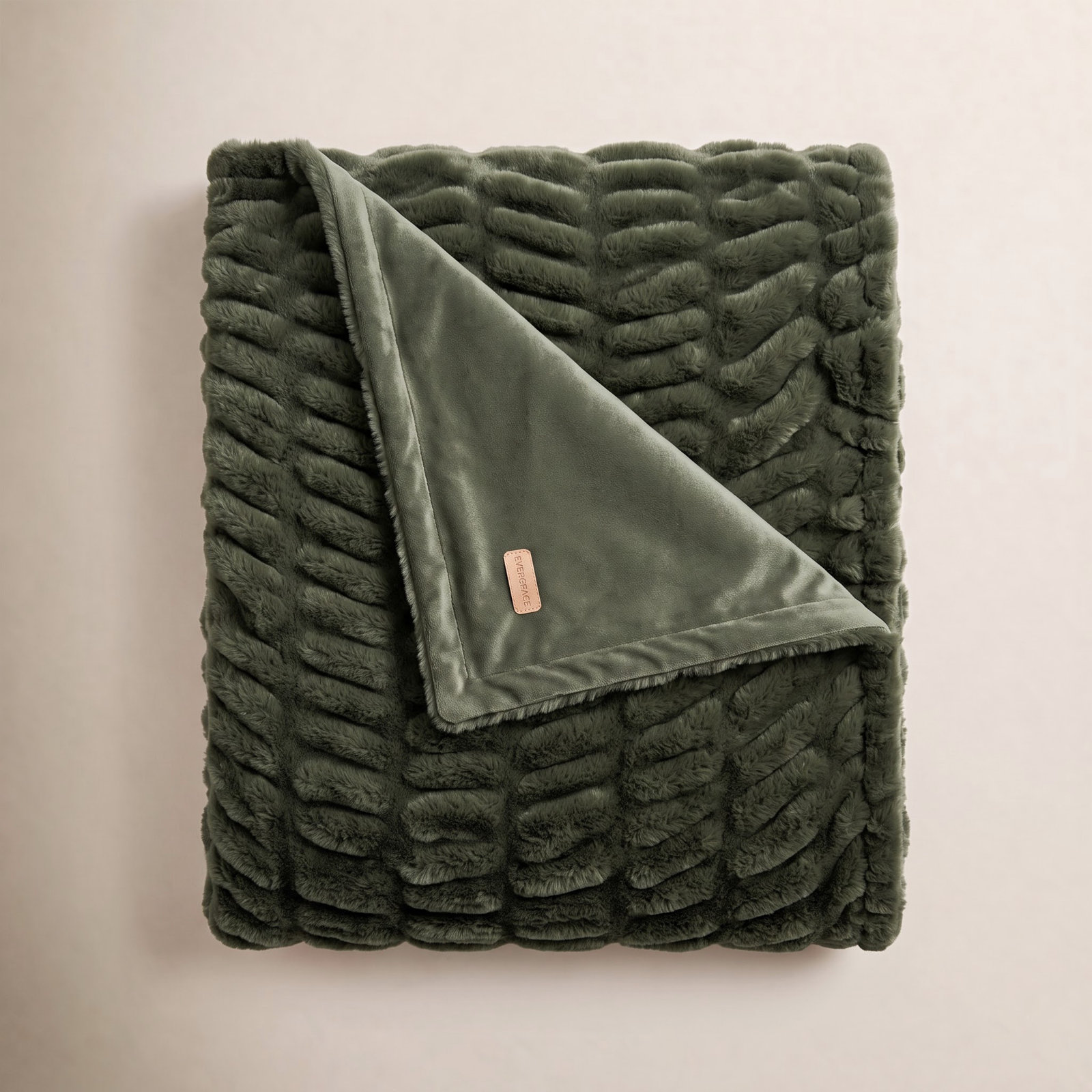 Ruched Faux Fur Throw Blanket, 60" W x 80" L, Loden Green