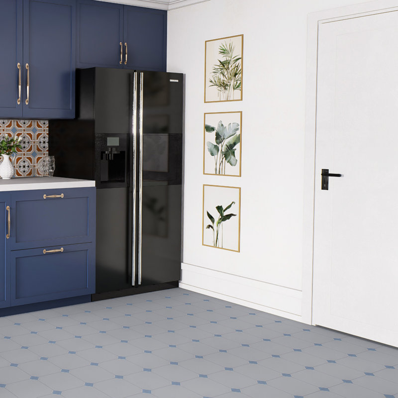 Humour octogonal vaudois avec taco 7-7 / 8 po X 7-7 / 8 po Carreau de porcelaine pour plancher et mur, Gris te bleu
