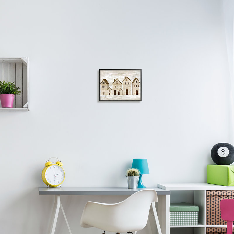 «Rustic Neighbours maisons», impression encadrée sur bois, Giclée encadrée noir minuit, H 11 po x l 14 po x P 1,5 po