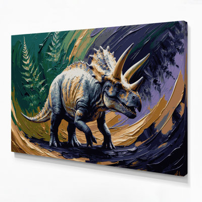 «Dinosaur Triceratops», art mural sur toile grise