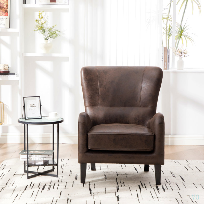 Fauteuil d'appoint à dossier haut en polyuréthane de 28 po, fauteuil rembourré pour le salon, fauteuil à oreilles rétro, siège de lecture simple pour canapé avec pieds