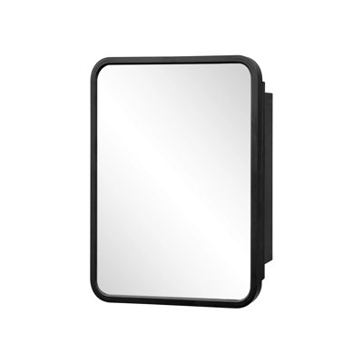 14 x 18 Inch Black Metal Framed Bathroom Medicine Cabinet, Wall‑Mount or Recessed Mount with Mirror