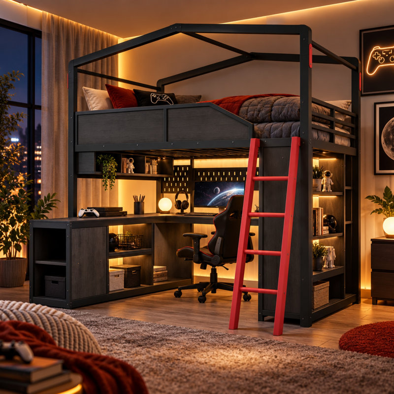 Lit mezzanine avec bureau Benedict, Full