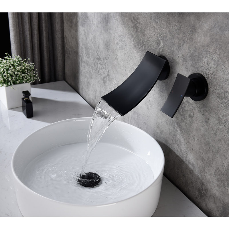Robinet de salle de bain à large entraxe avec bonde, Noir mat
