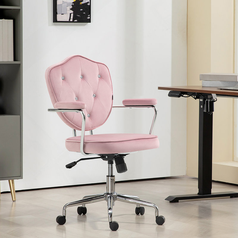 Mignon chaise de bureau à domicile, chaise de bureau d'ordinateur avec capitonnage à boutons, VaniChair pivotant