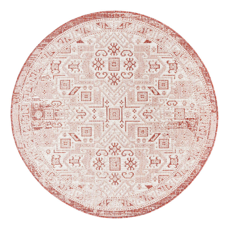 Tapis intérieur / extérieur bleu Allexis Southwestern, Rond 5 pi 3 po