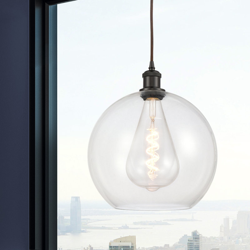 Luminaire suspendu en forme de globe à 1 lumière Hamida, H 16,38 po x l 11,75 po x P 11,75 po, Transparent, Bronze huilé