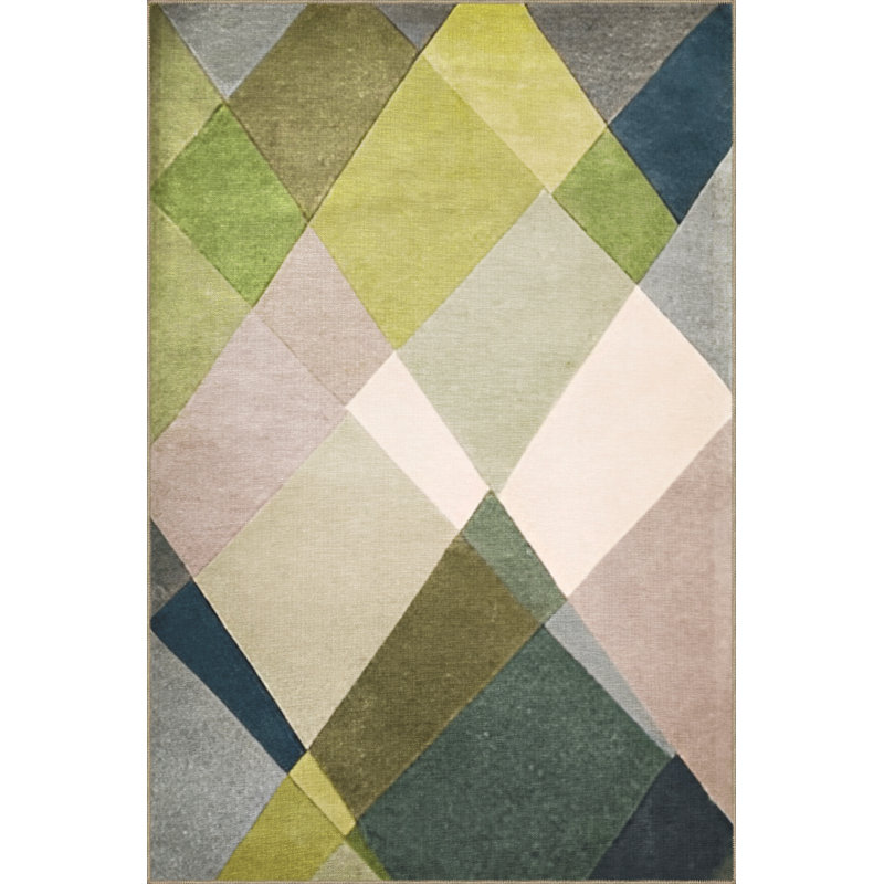 Tapis décoratif à motif géométrique vert et bleu, Rectangle 4 pi 11,06 po x 9 pi 10,11 po