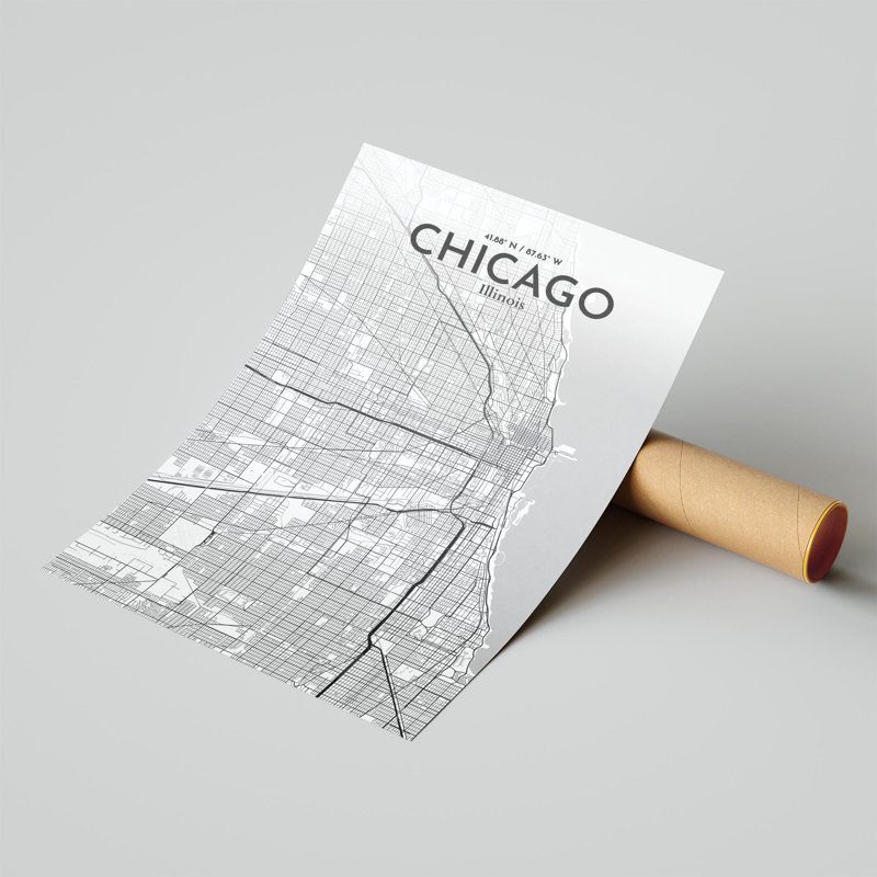 « chicago city map », reproduction d’impression sur affiche en tons, H 17 po x l 11 po