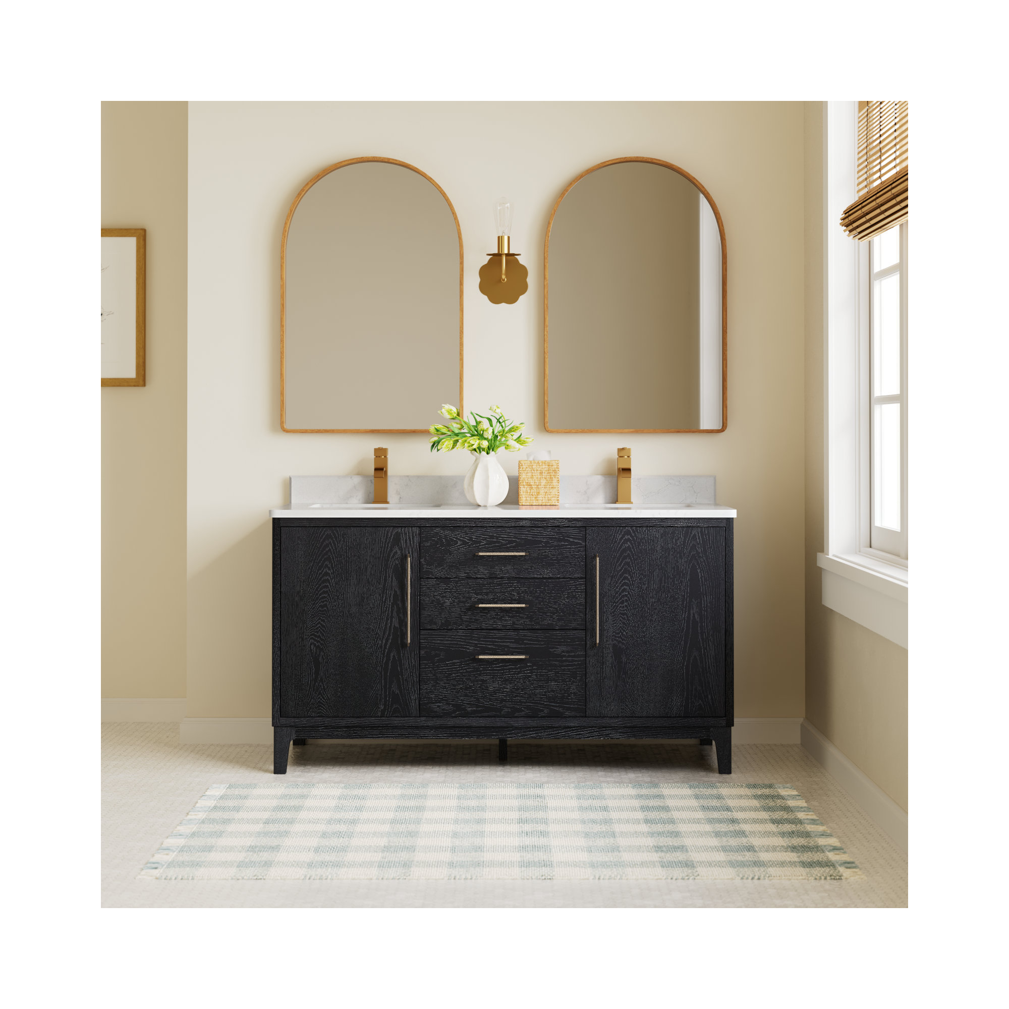 Langosta 60'' Free Standing Double Bathroom Vanity with Top, Fir Wood Black