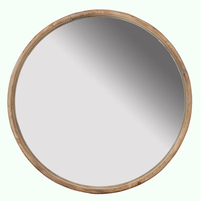 28" Round Wood Mirror
