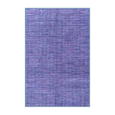 Tapis bleu en laine et polyester tissé à la machine 3 pi x 5 pi