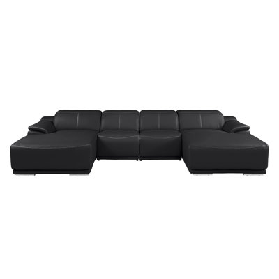 Black 4-Piece U-Shaped Sectional In Genuine Leather With 2 Power Recliner & Adjustable Headrests – Open Seating Design