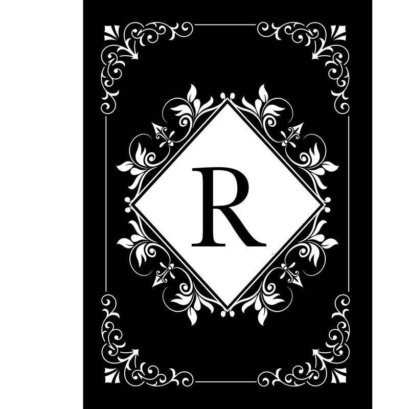 Drapeau de jardin noir et blanc monogramme R