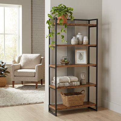 Lauxel 5 Tier Metal Framed Wood Shelf