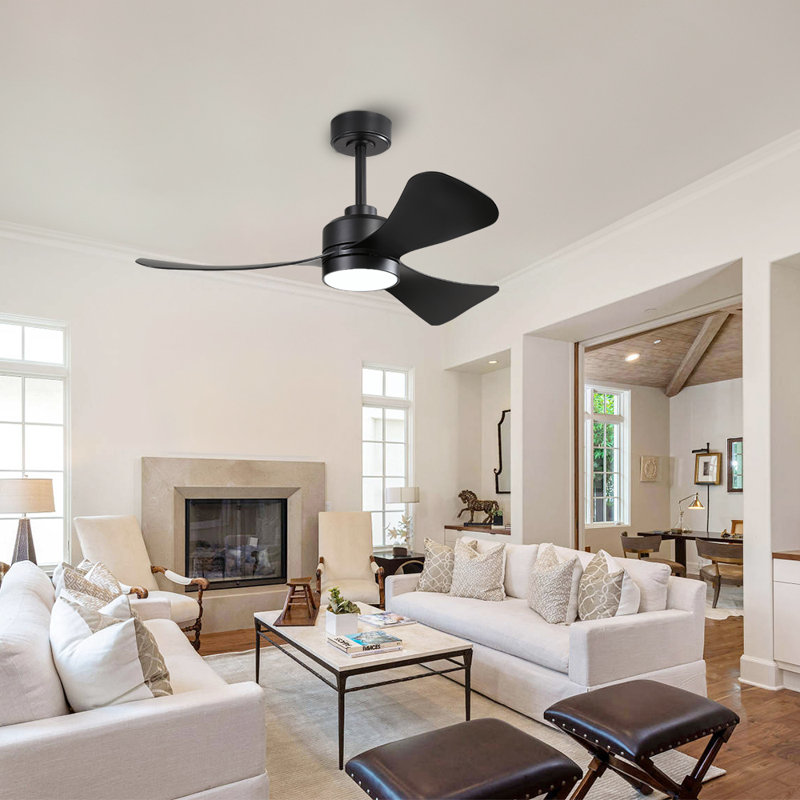 42 In. 3 Abs Blades Indoor Ceiling Fan With Light Kit And Remote, Black, Black