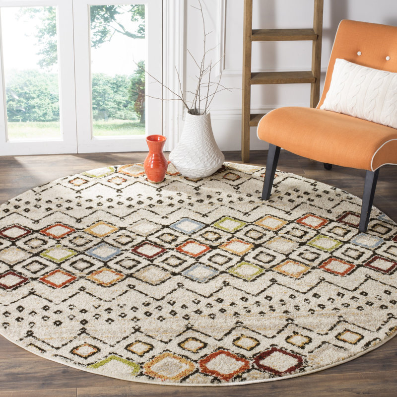 Tapis performance à motif sud-ouest Aird, Rond 6 pi 7 po,   Ivory/Multi