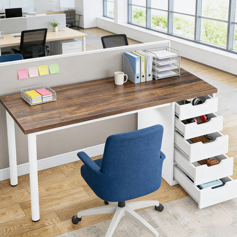 Workstation,Computer Desk,Writing Desk,Office Desk, Brown/White
