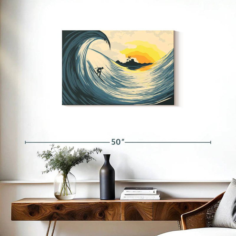 Senne, vague et surfeur, H 20 po x l 30 po