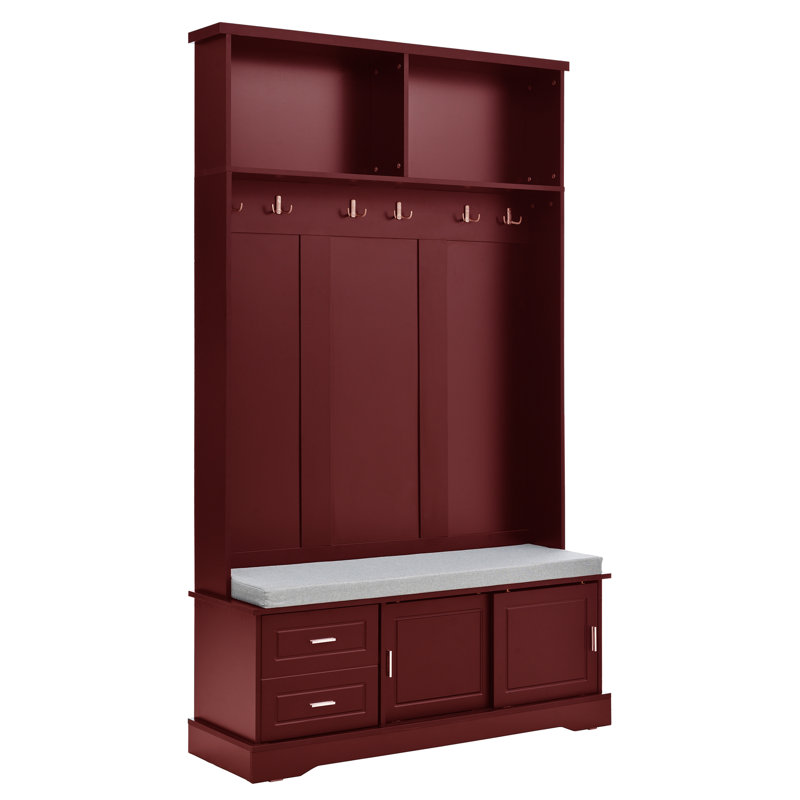 Hall Tree 47'' Wide With Bench And Shoe Storage, Red