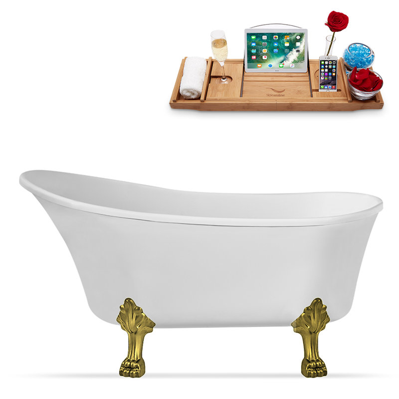 1399.5mm x 680.7mm Freestanding Soaking Acrylic Bathtub, Matte Black, Brushed Gold