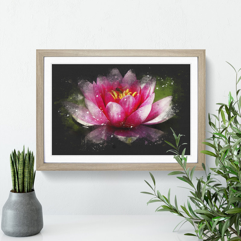Pink Water Lily Flower Vol.3 - Picture Frame Graphic Art, 65cm H x 90cm W x 2cm D, Oak Framed