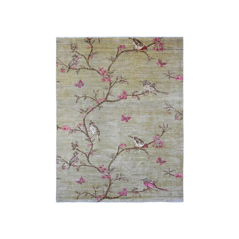 Tapis oriental vert en laine noué à la main 9 pi 0 po x 11 pi 10 po - MOA10221042